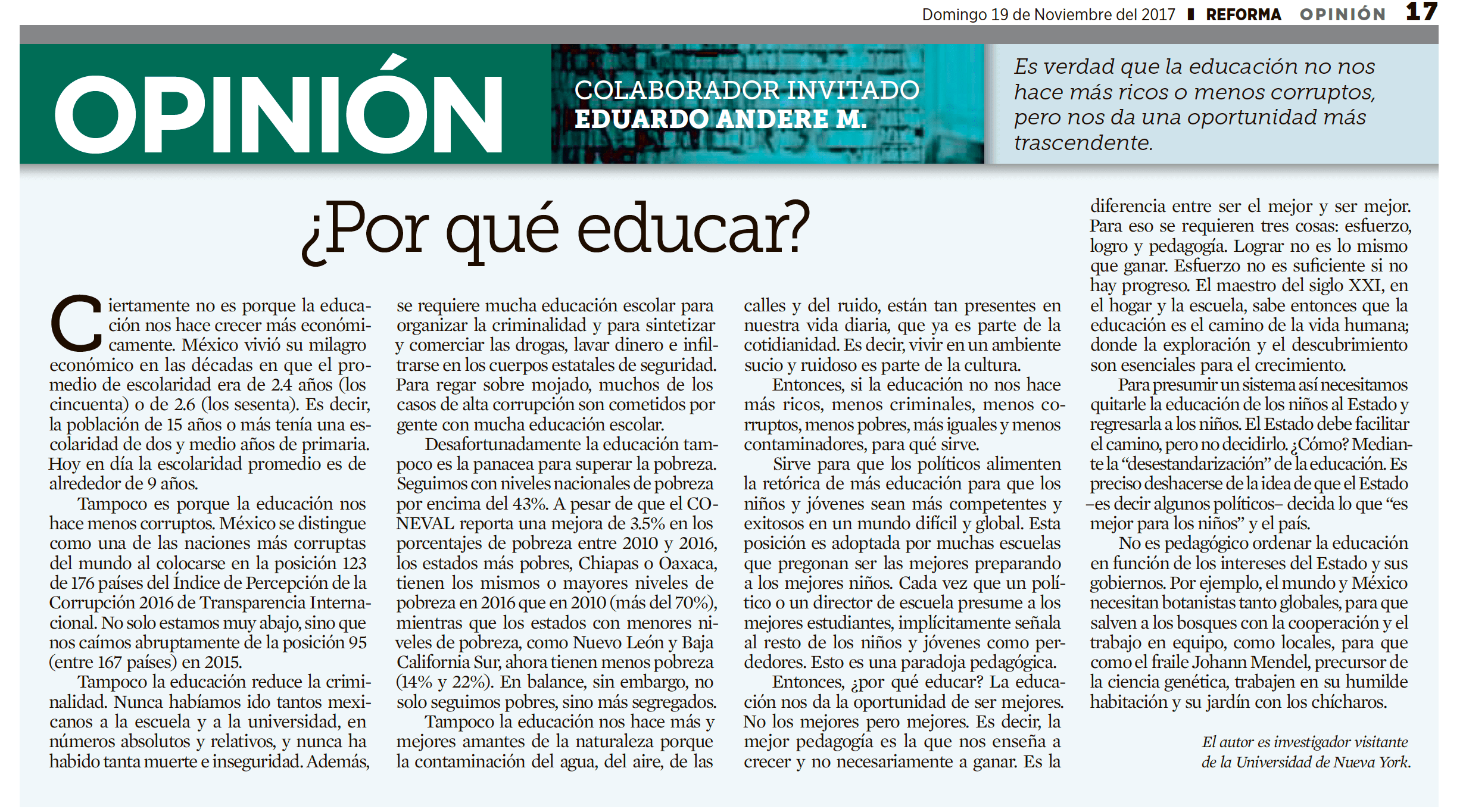 Articulo EAM Porque educar Reforma Nov 19 17